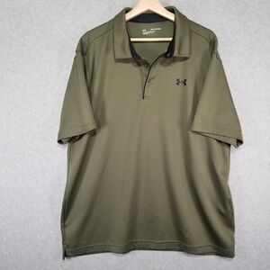 Under Armour Polo Shirt Men Large XXL Olive Stretch Loose Short Sleeve